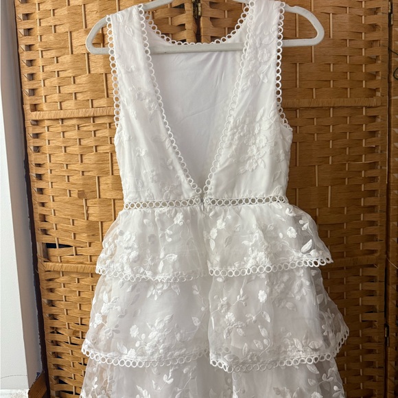 Look So Sweet White Floral Embroidered Organza Mini Dress - Picture 5 of 6